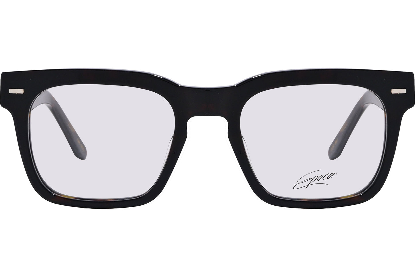 A pair of square eyeglasses with a leopard color pattern frame.