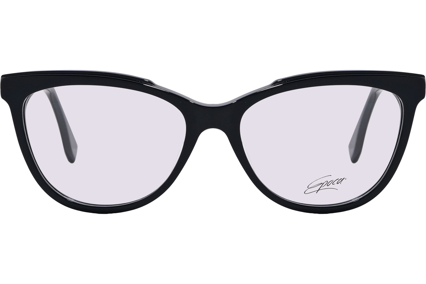 A pair of black cat-eye eyeglasses with a glossy finish.