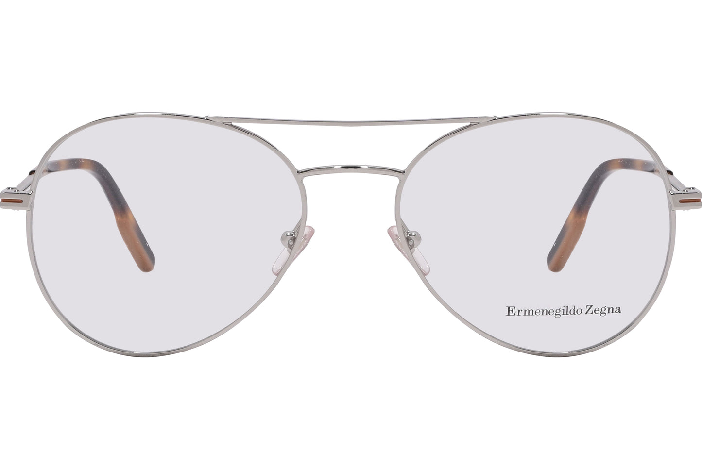 A pair of Ermenegildo Zegna aviator eyeglasses with metal frame and plastic temples, predominantly in a brown color.