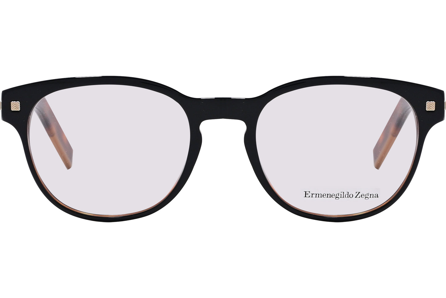 A pair of Ermenegildo Zegna rectangle eyeglasses with brown frames and clear lenses, featuring a 52-19-145 frame size.