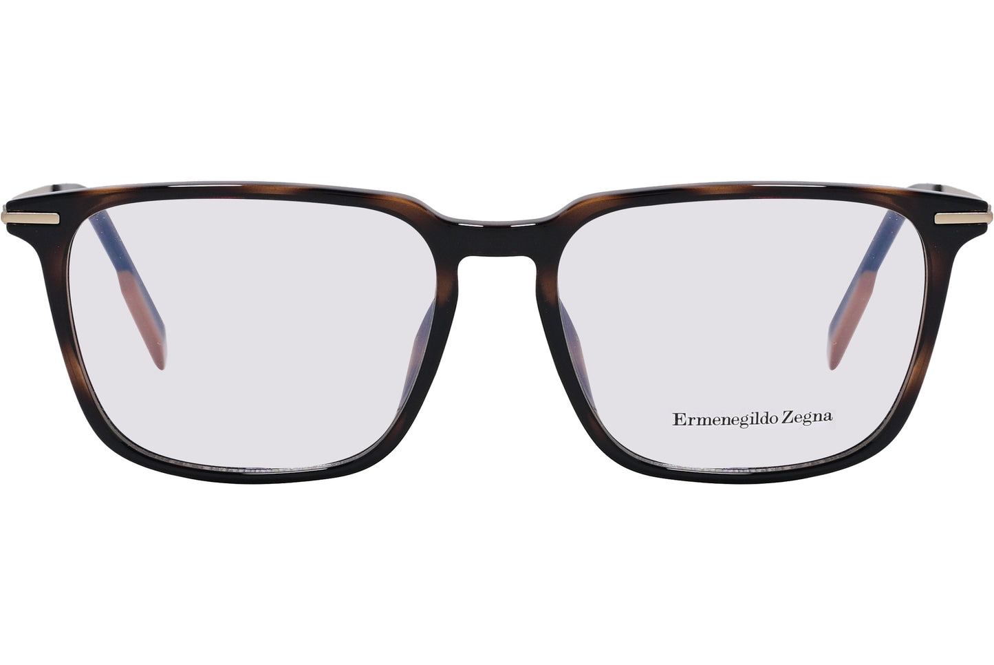 A pair of Ermenegildo Zegna rectangle eyeglasses with brown full frame and temples, and clear lenses.