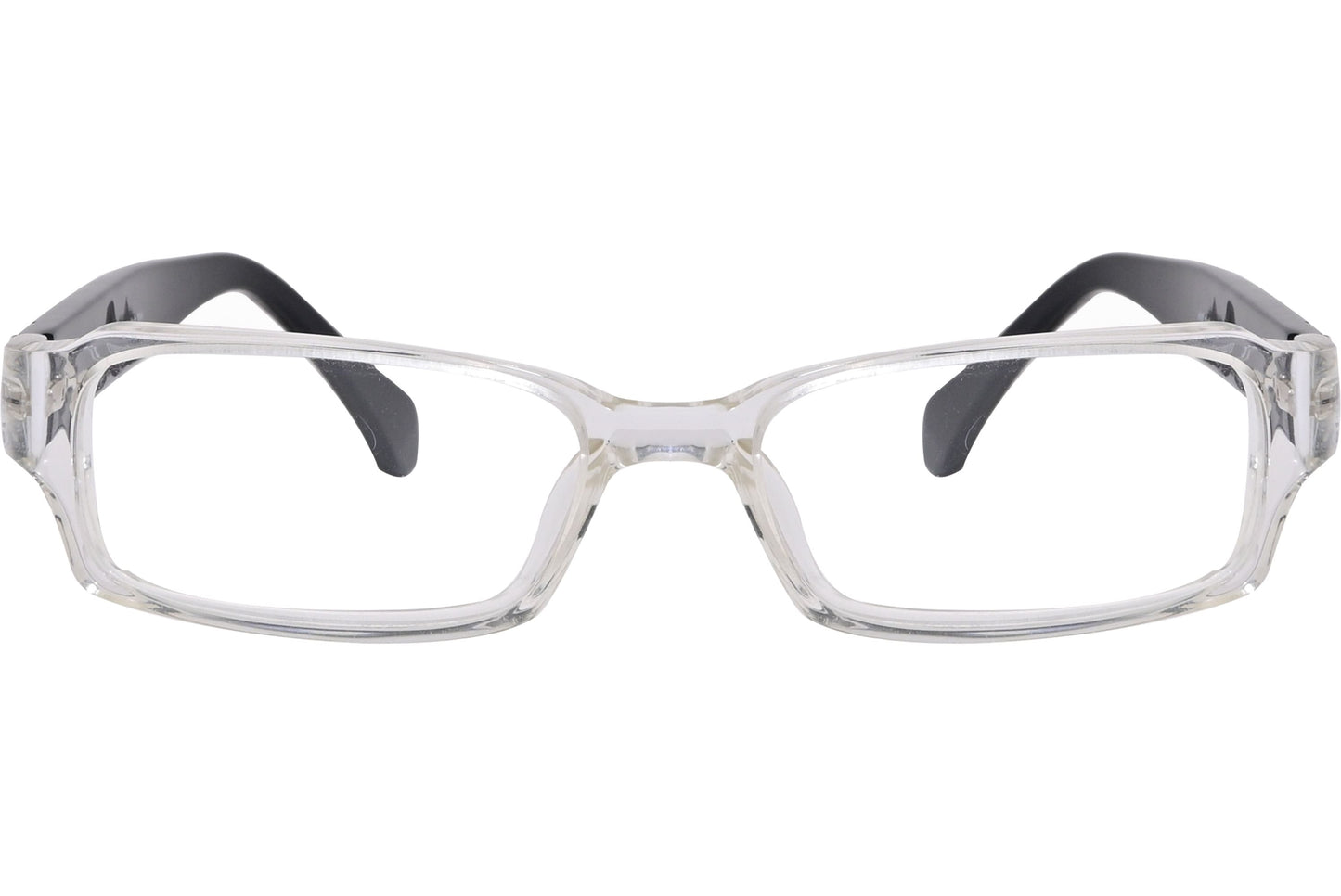 A pair of white rectangle eyeglasses with a specific focus on the frame.