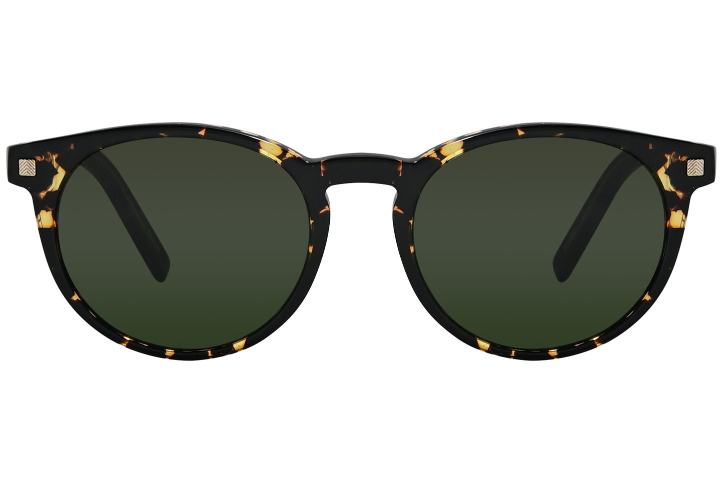 A pair of Ermenegildo Zegna round sunglasses with a tortoise color frame and green lenses.
