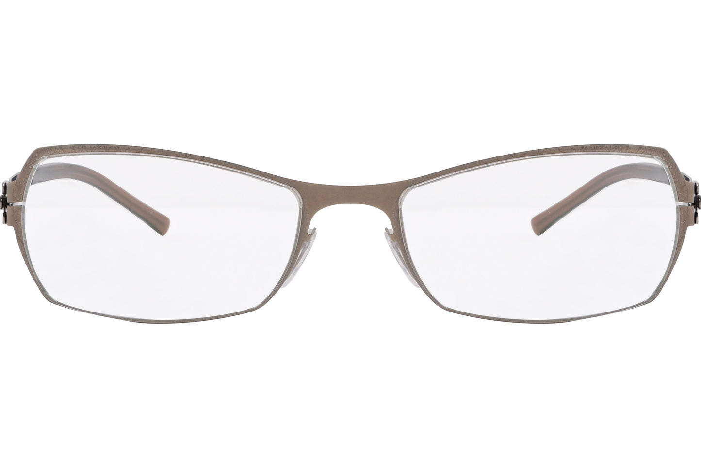 A pair of bronze-colored, full frame eyeglasses with a minimalist design.