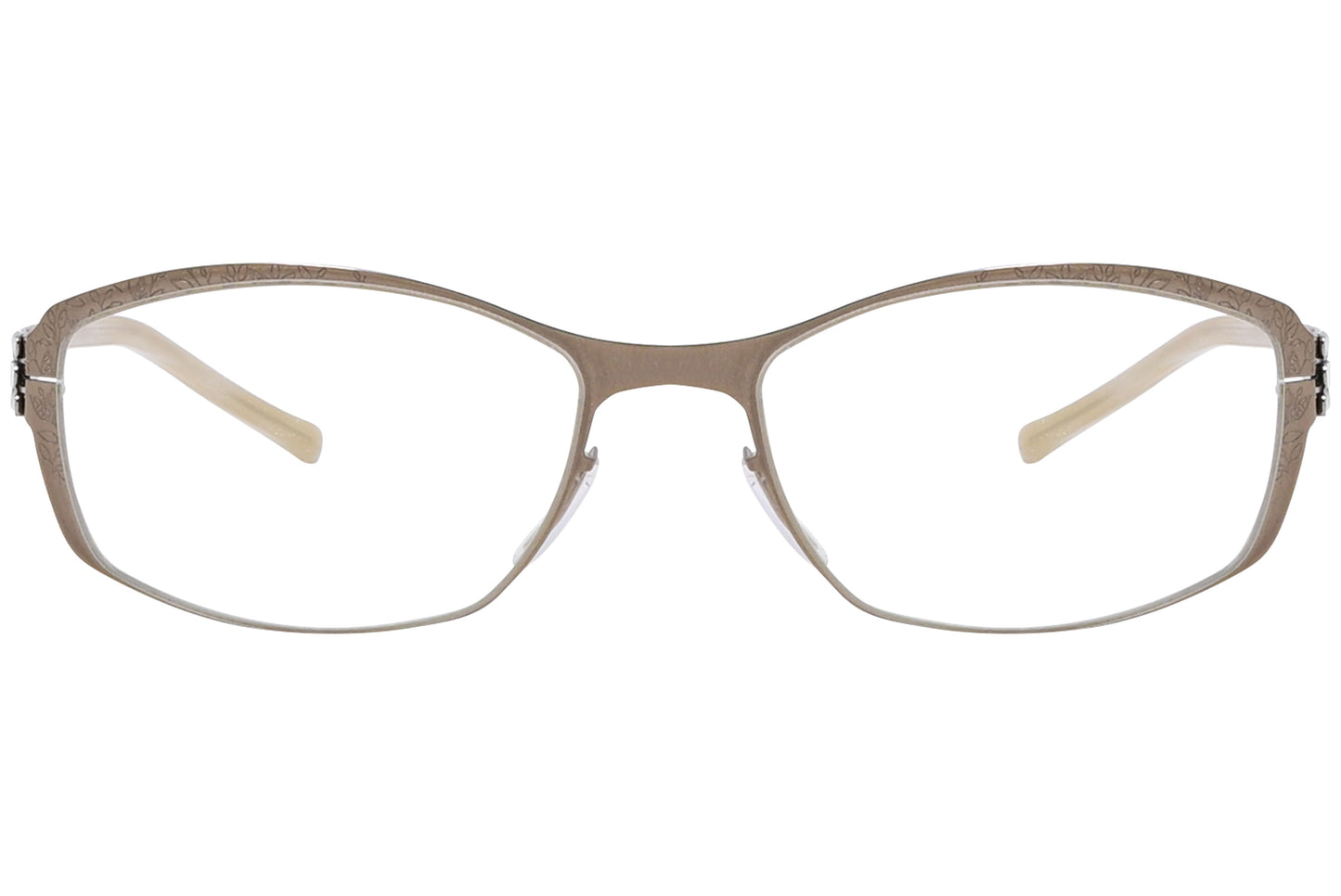 A pair of bronze rectangular eyeglasses with a minimalist design and titanium frame.