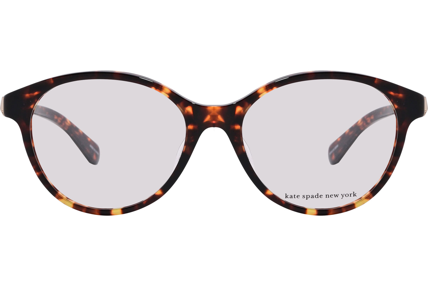 A pair of Kate Spade eyeglasses with a tortoise color frame.