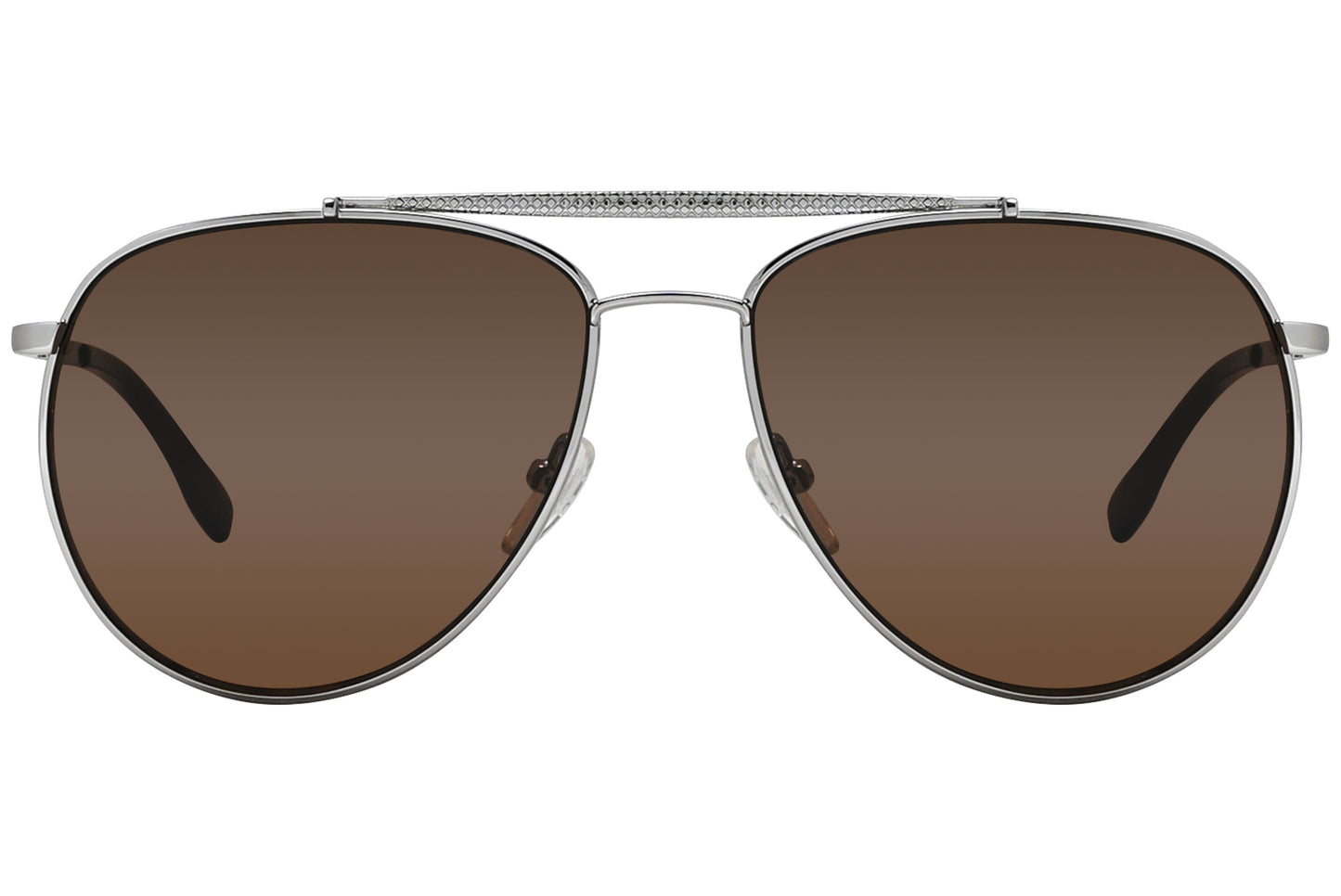 A pair of brown aviator sunglasses with a metallic frame