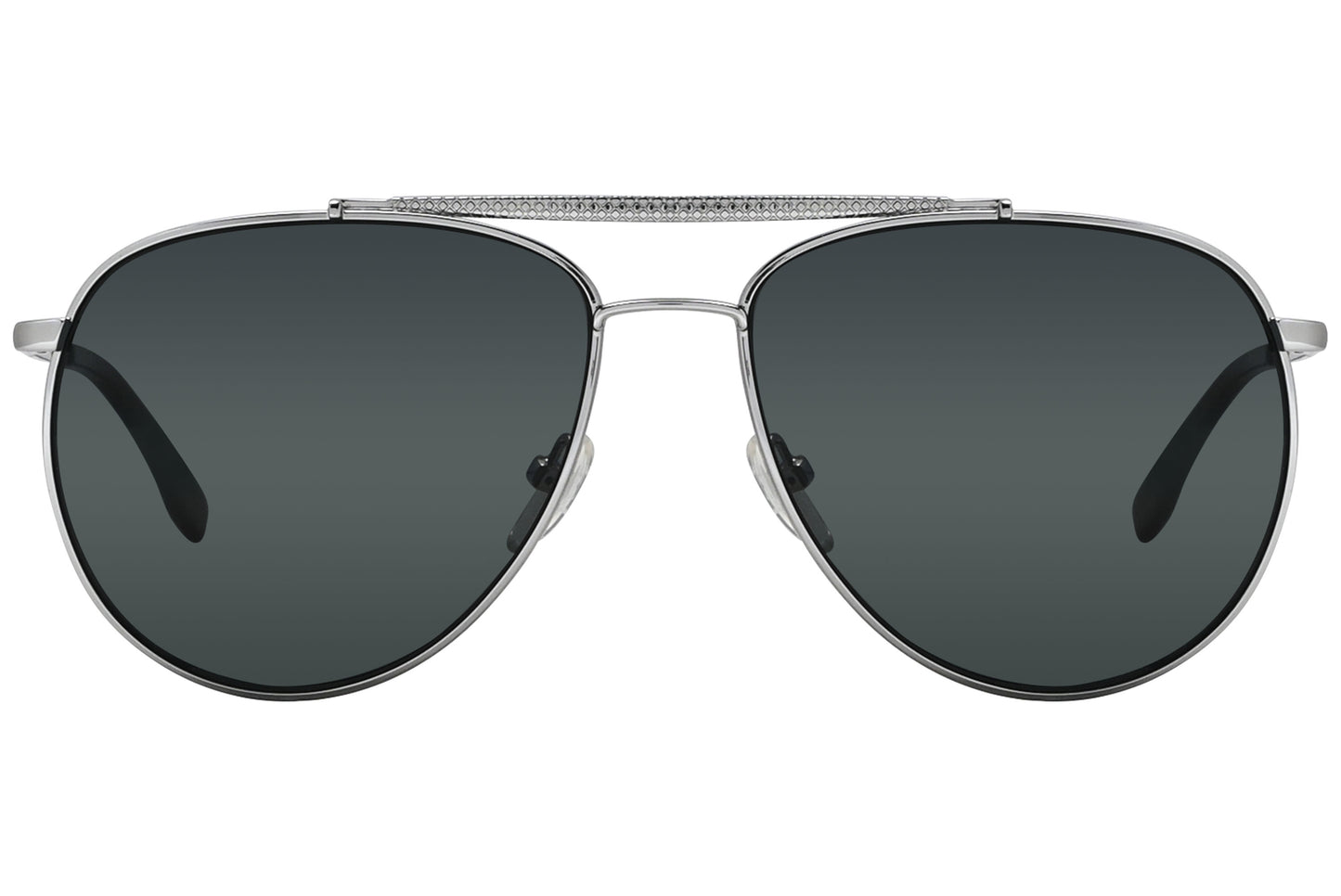A pair of gray aviator sunglasses with metal frame and polycarbonate lenses.
