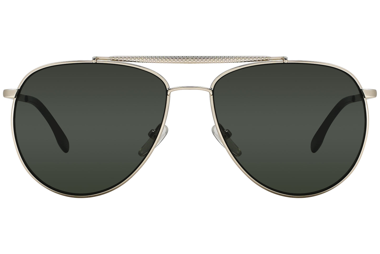 A pair of gray aviator sunglasses with metal frame and polycarbonate lenses.