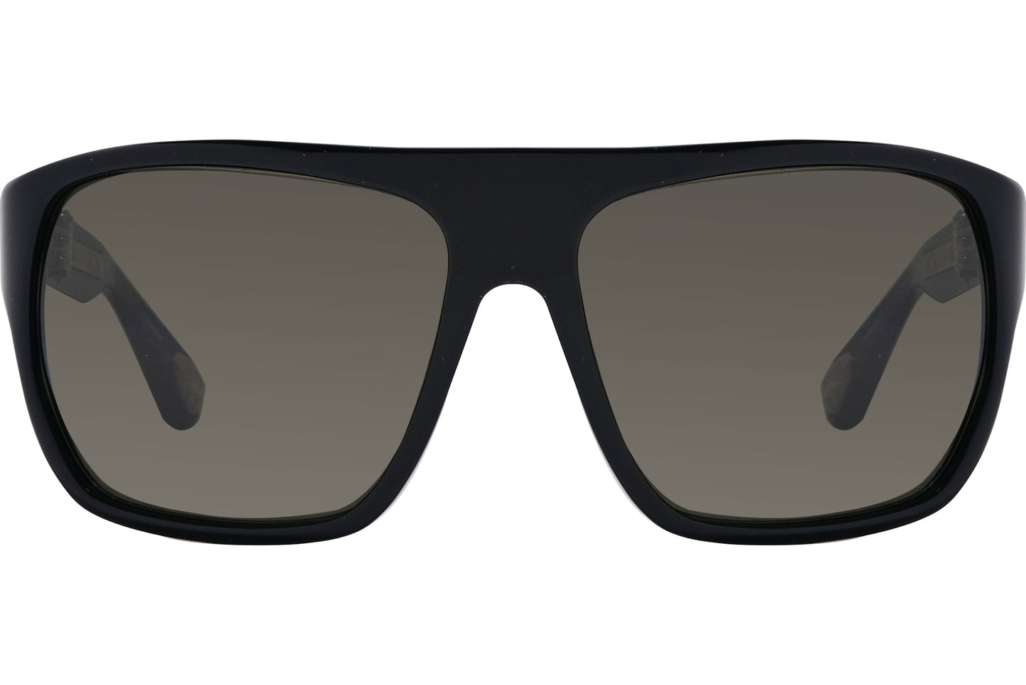 A pair of black square sunglasses with a full plastic frame and polarized lenses.