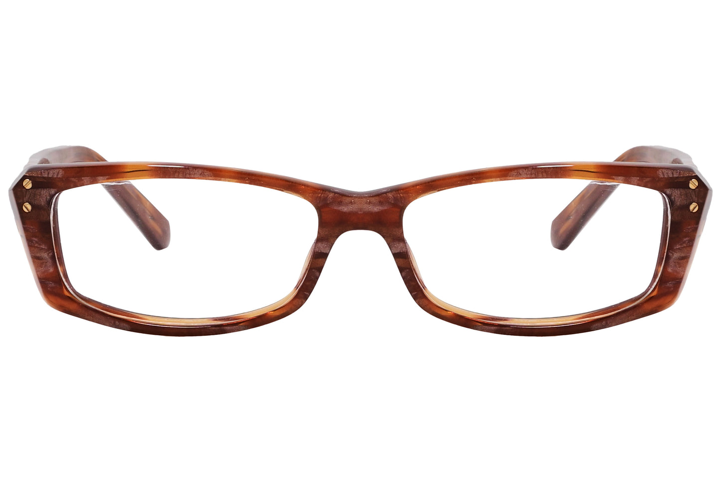 A pair of brown rectangle eyeglasses with a full plastic frame.