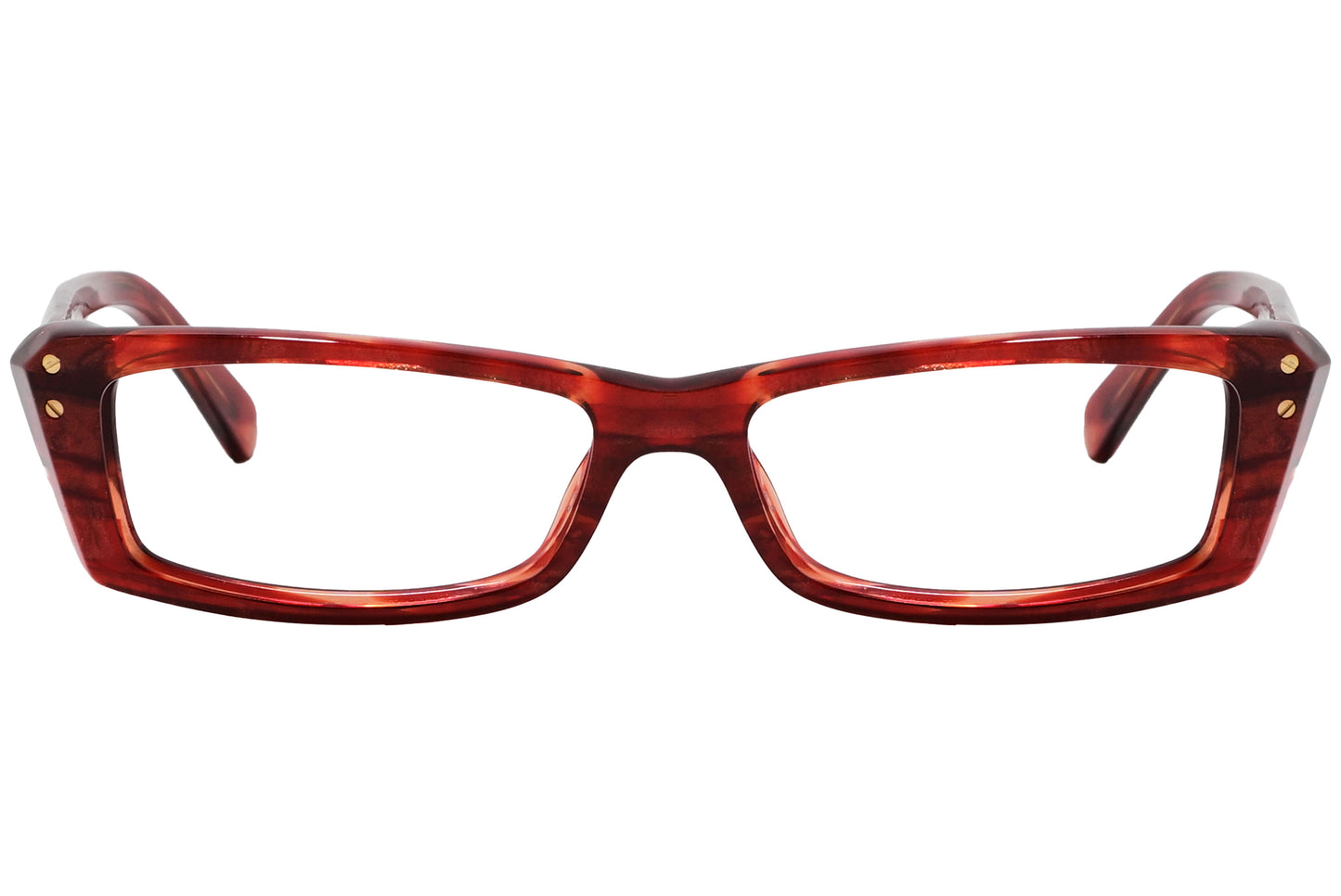 A pair of rectangle eyeglasses with a cherrywood color frame.
