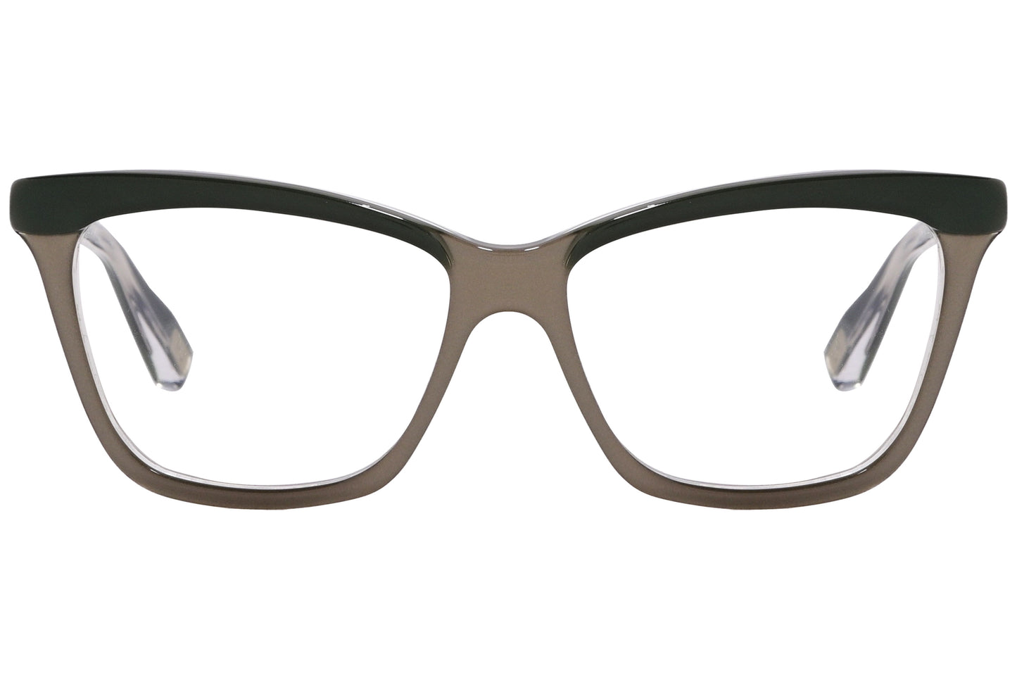 A pair of Marc Jacobs wayfarer eyeglasses with brownish gray frames.