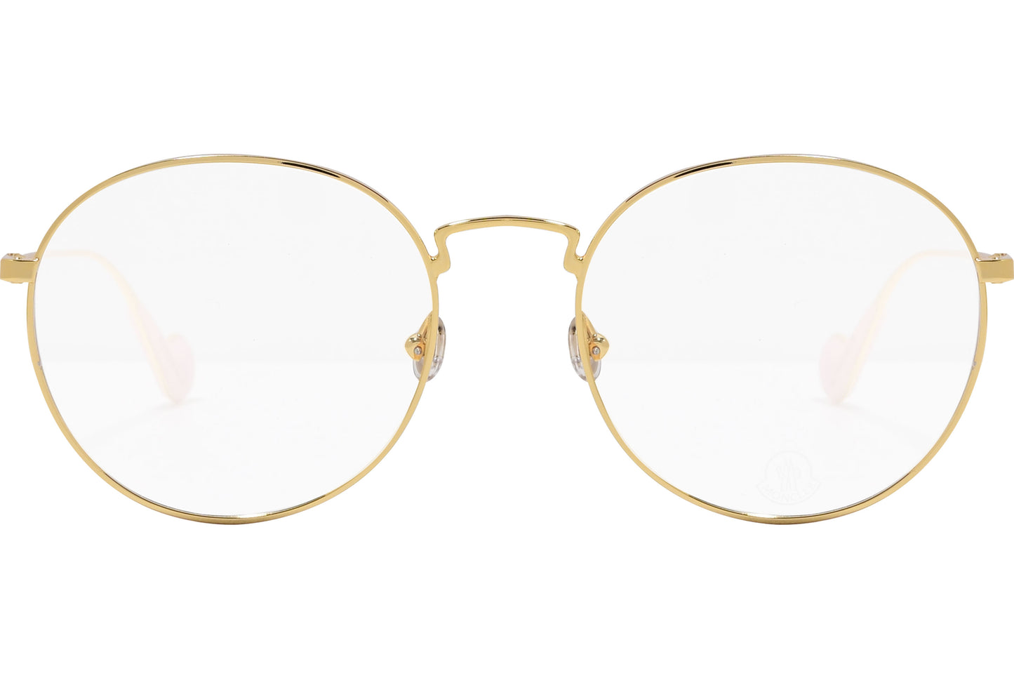 A pair of round eyeglasses with a gold frame, model 5059V-032, with clear lenses.