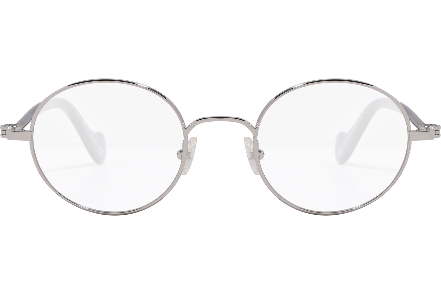 A photo of a pair of round eyeglasses with a black frame.