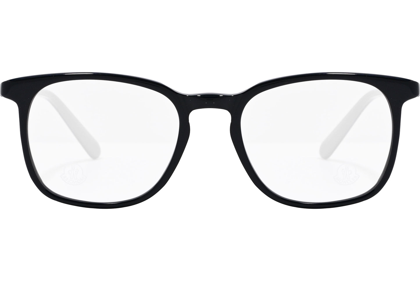 Black rectangle eyeglasses with the brand name 'Moncler' visible on the side.