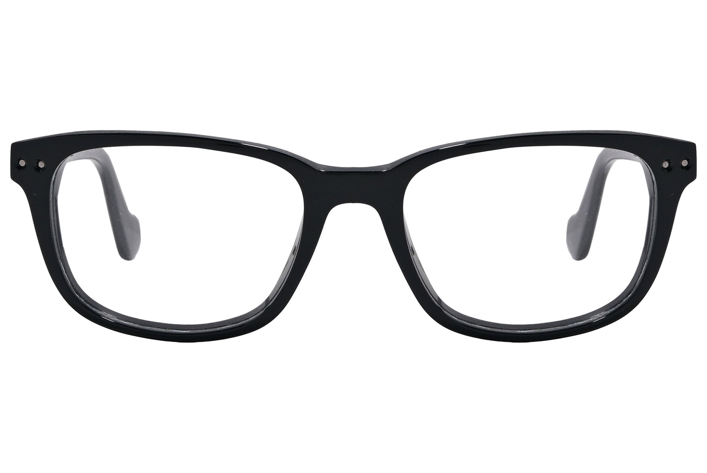 A pair of black square eyeglasses with a full plastic frame.