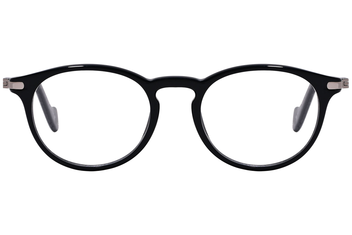 Black round eyeglasses with a full frame and no visible hinges.