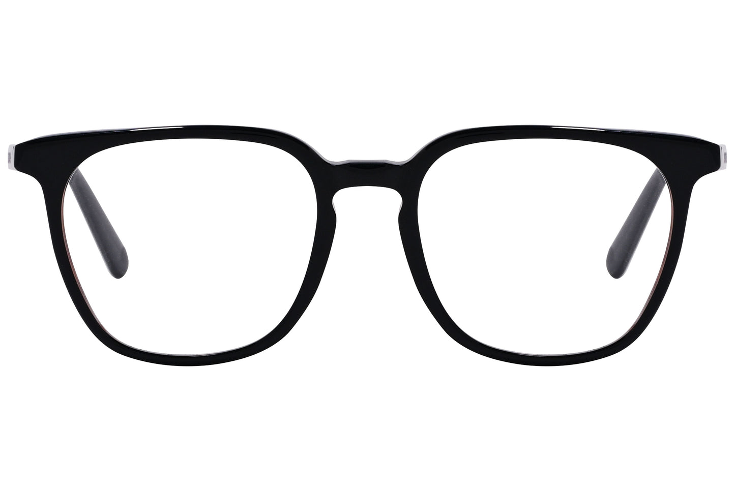 A pair of black square eyeglasses with a full frame design.