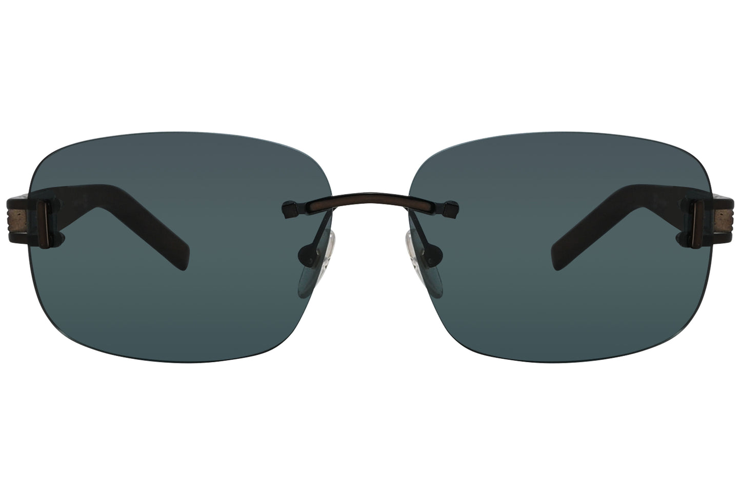 A pair of Montblanc rectangle sunglasses with dark lenses and wood frame.