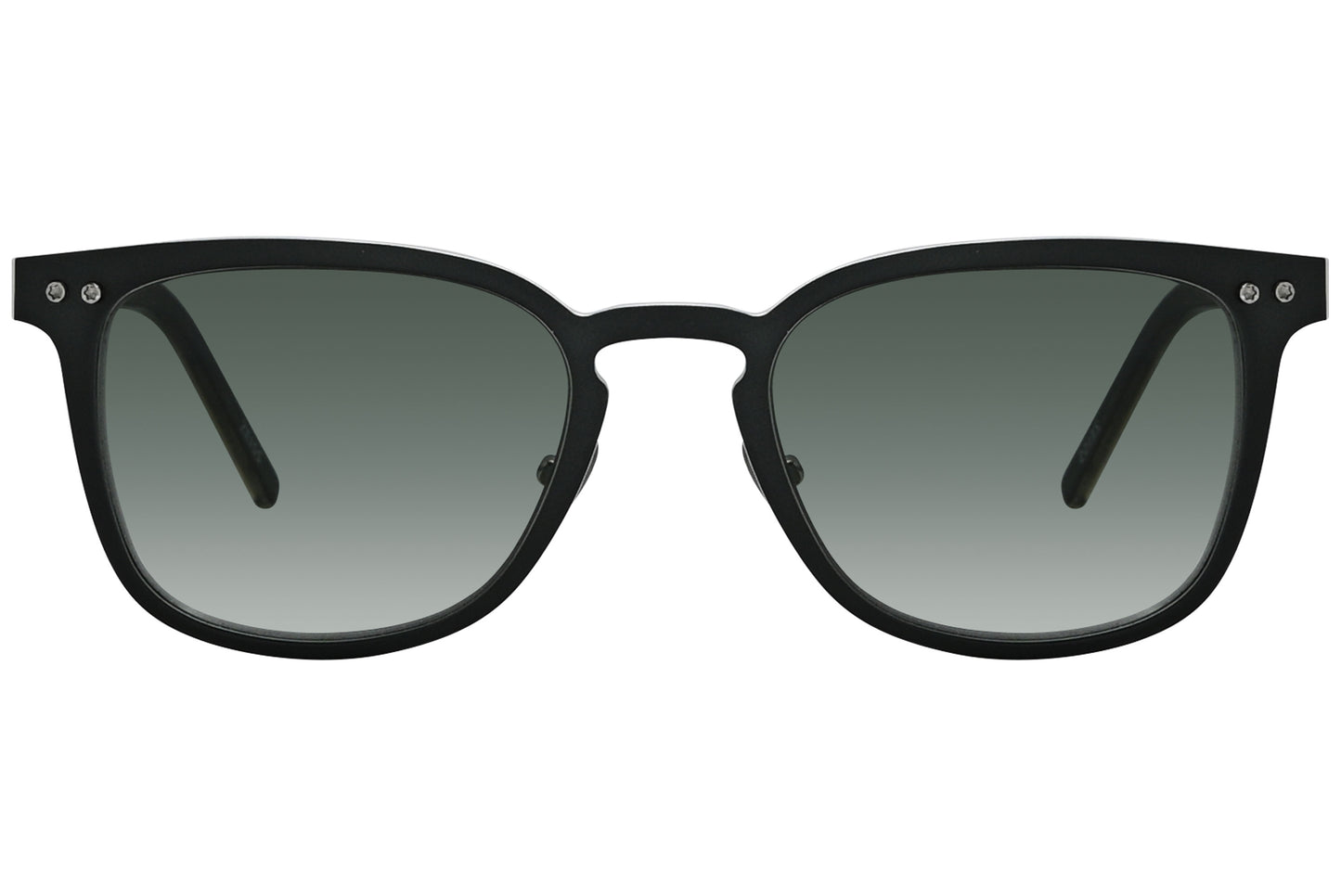 Black rectangle sunglasses with green lenses.