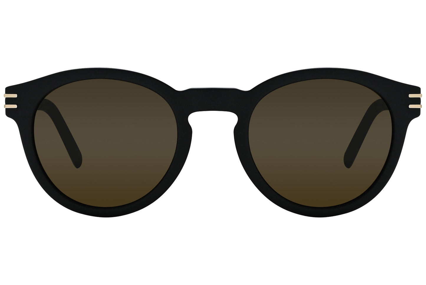 Black round sunglasses with a metallic accent on the temples.
