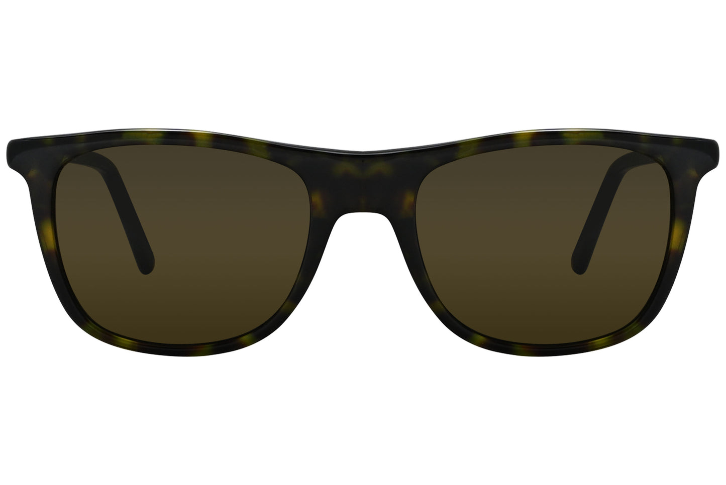 Tortoise-patterned Wayfarer sunglasses with dark lenses