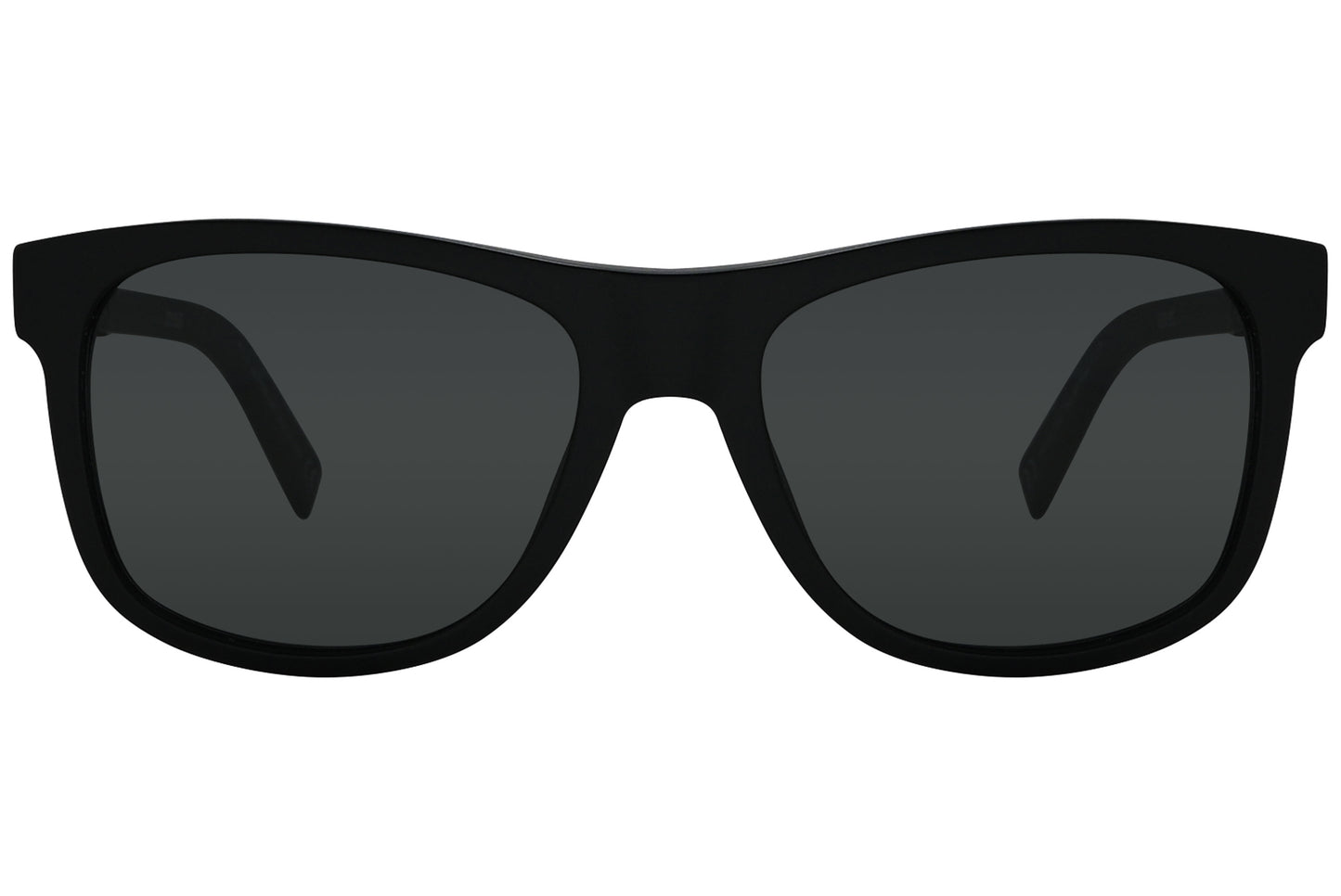 Black wayfarer sunglasses with a full plastic frame and polarized lenses.