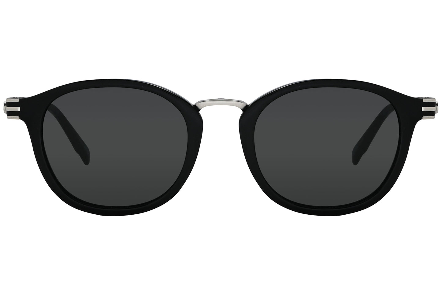 Black round sunglasses with a metallic accent on the bridge of the nose.