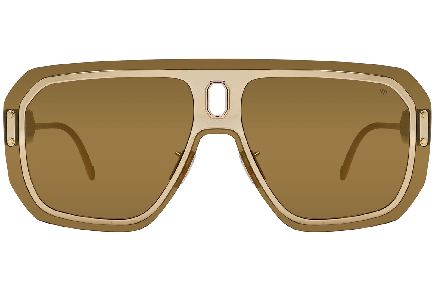 philipp-plein geometric black eyeglasses frame viewed from a 45-degree angle.