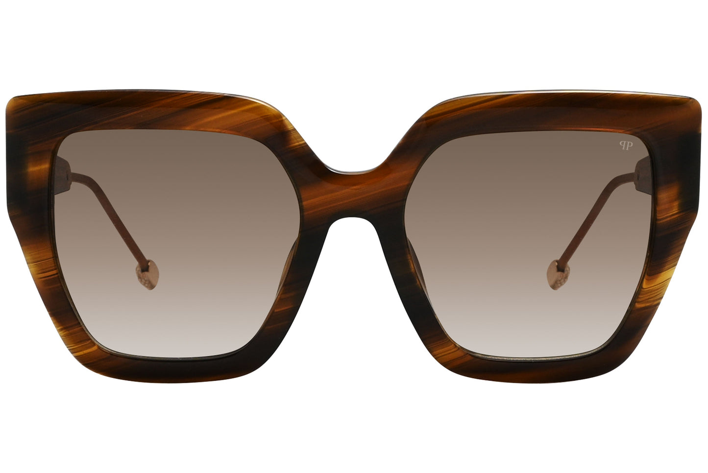philipp-plein geometric black eyeglasses frame viewed from a 45-degree angle.