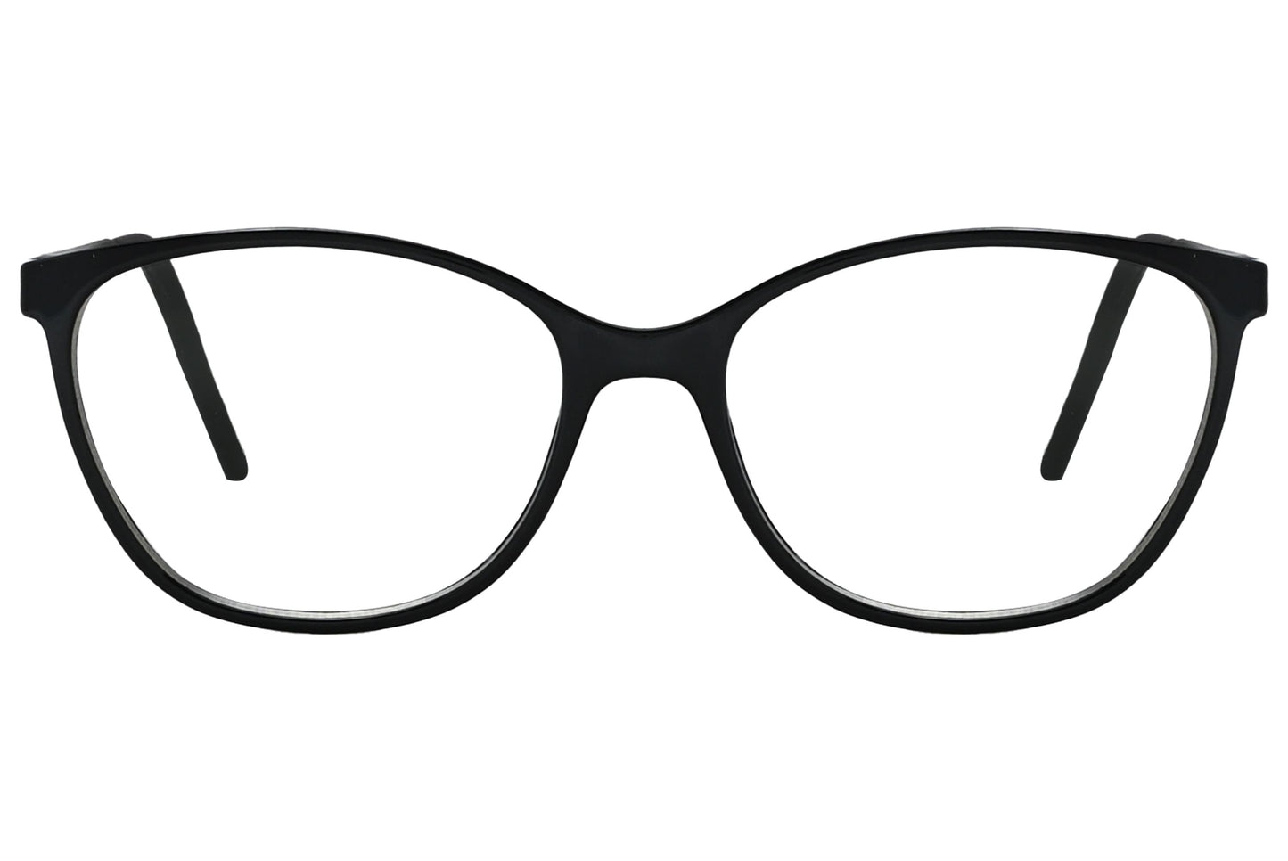porto romano rectangle black eyeglasses frame viewed from front angle.