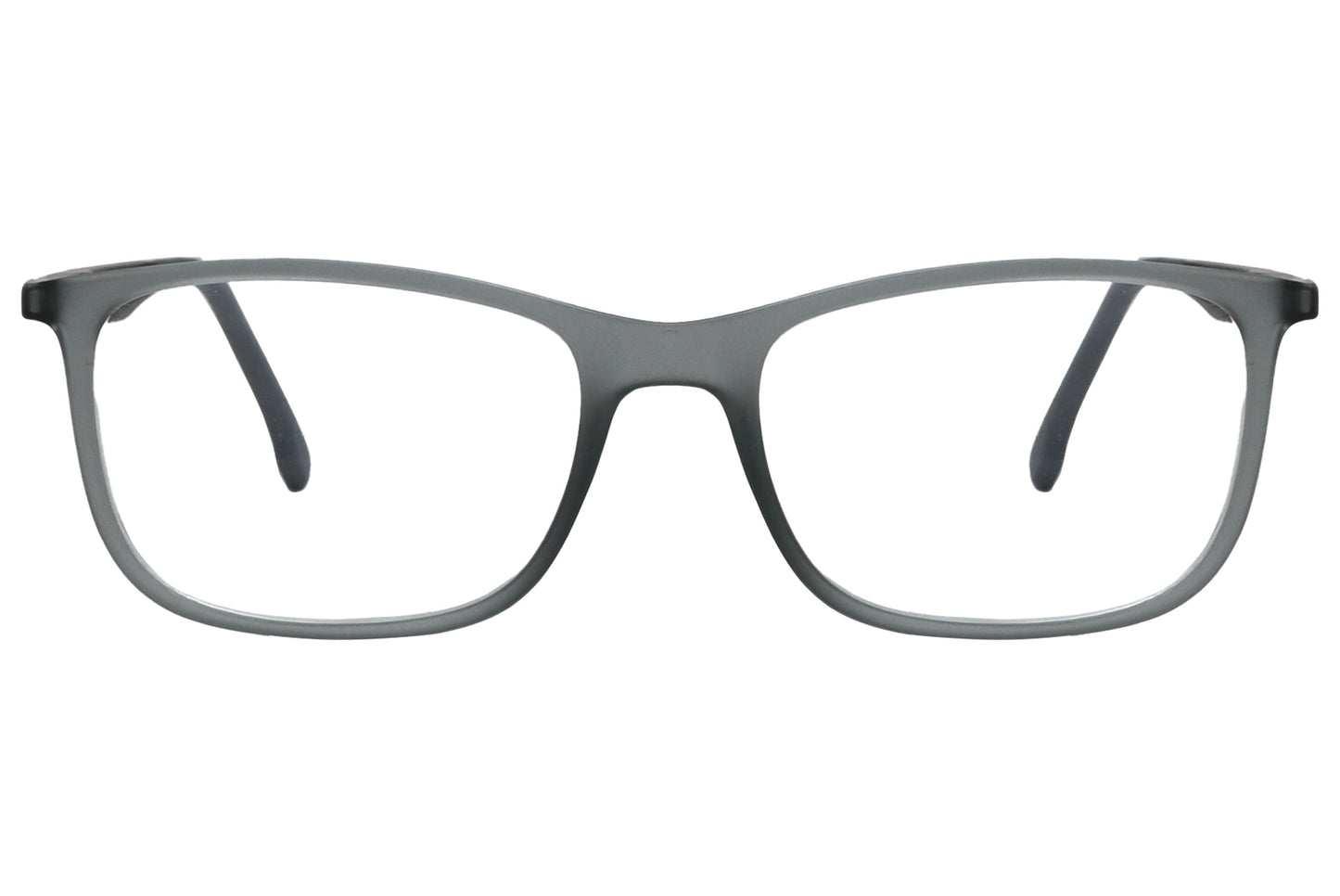 porto romano rectangle gray eyeglasses frame viewed from front angle.