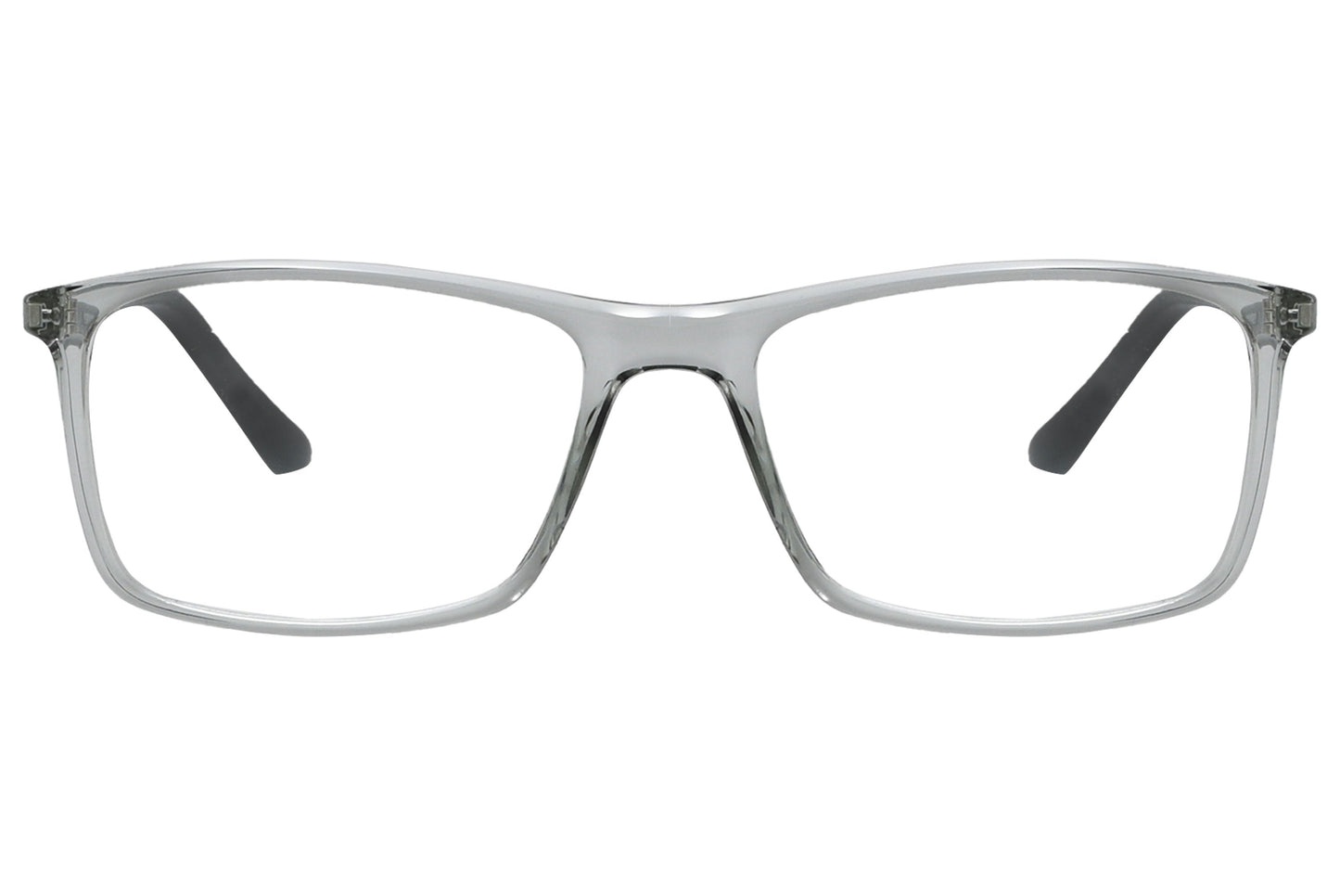 rexus rectangle gray eyeglasses frame viewed from front angle.