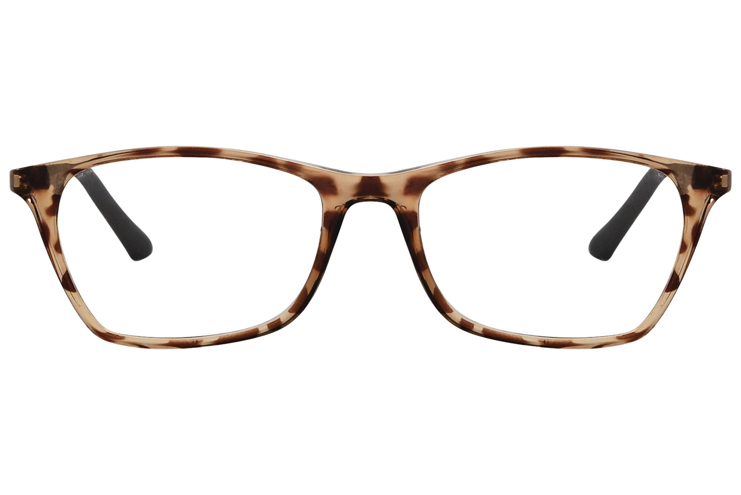 rexus rectangle brown eyeglasses frame viewed from a 45-degree angle.