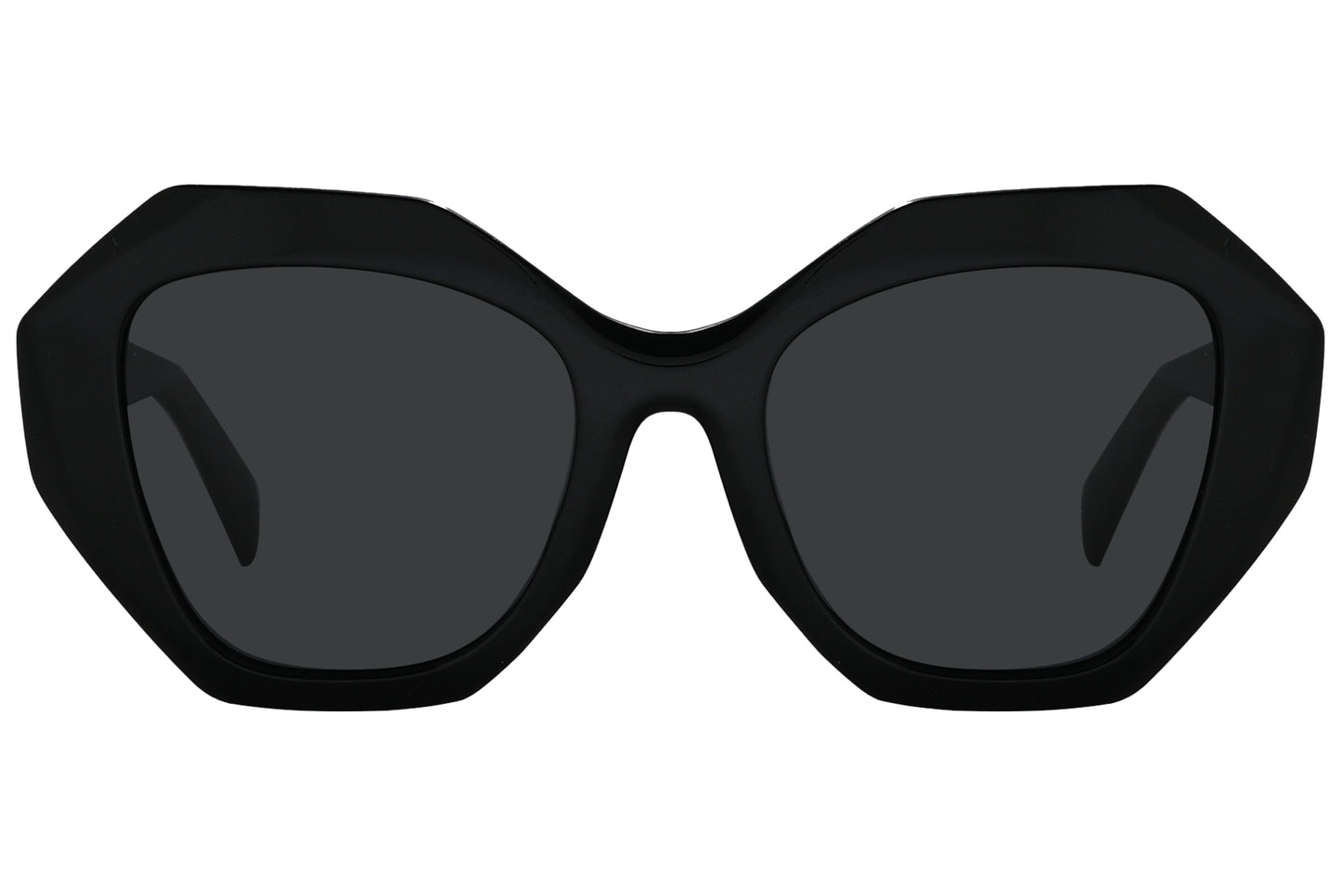Close-up of Rexus RX2002-H-S0101 sunglasses showing solid black wayfarer frame and lens detail.