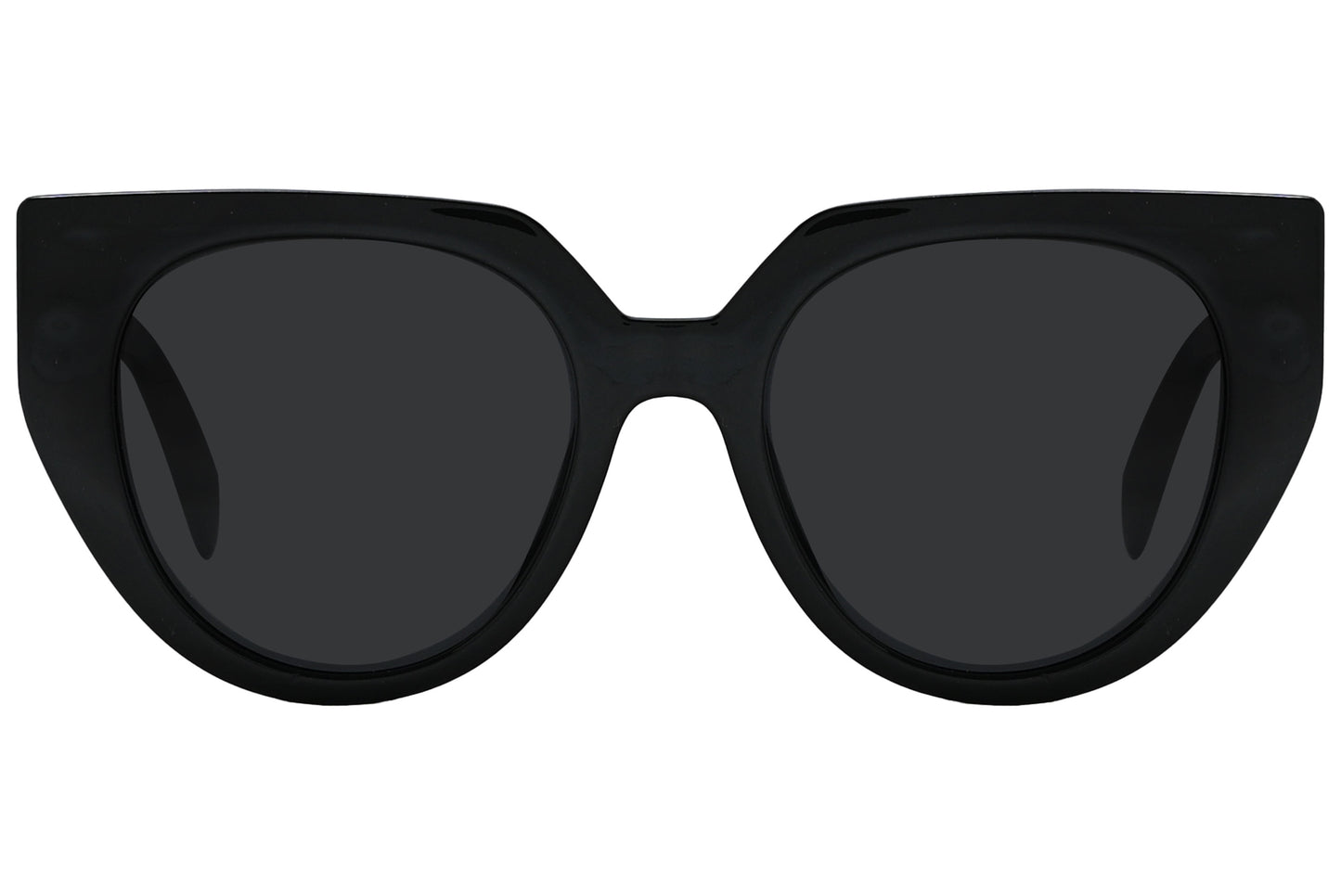 Close-up of Rexus RX2004-S0101 sunglasses showing geometric black frame and angled lens contours.