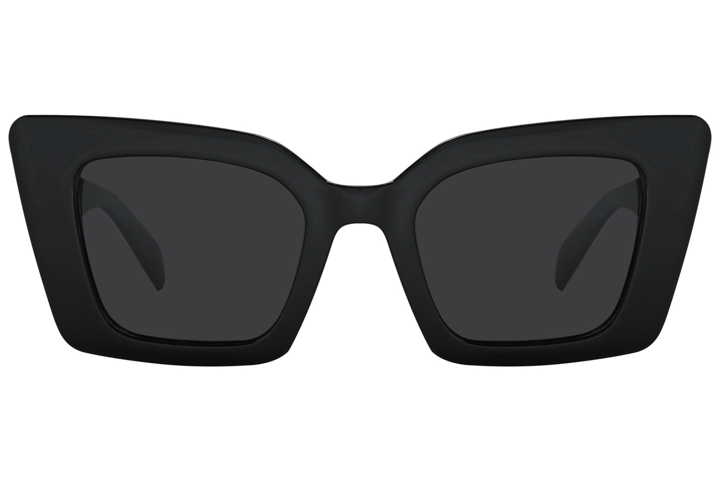 Close-up of Rexus RX2007-S0101 sunglasses showing angular lens shape and bold black finish.
