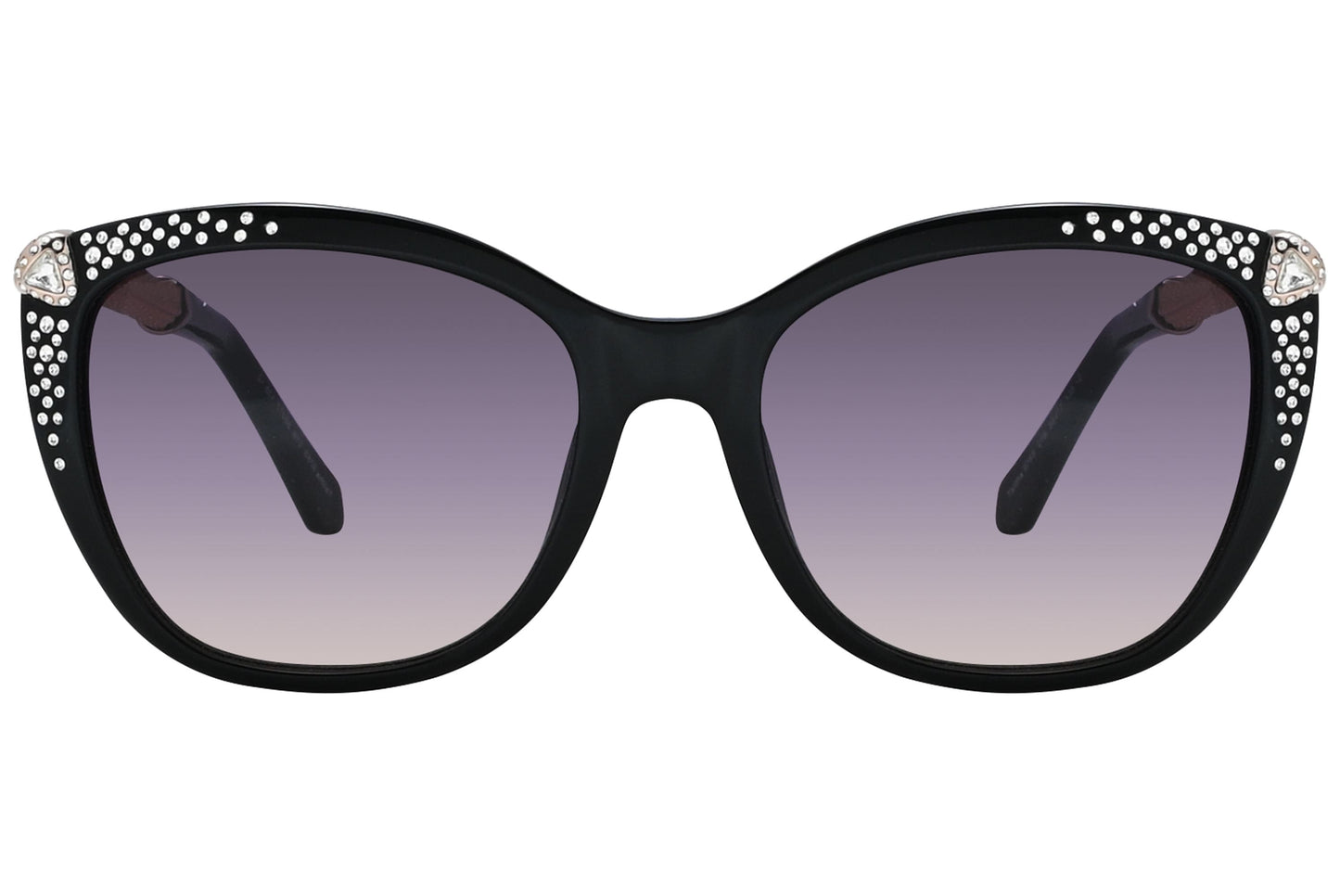 black cat-eye sunglasses showing glossy finish and signature upswept shape.