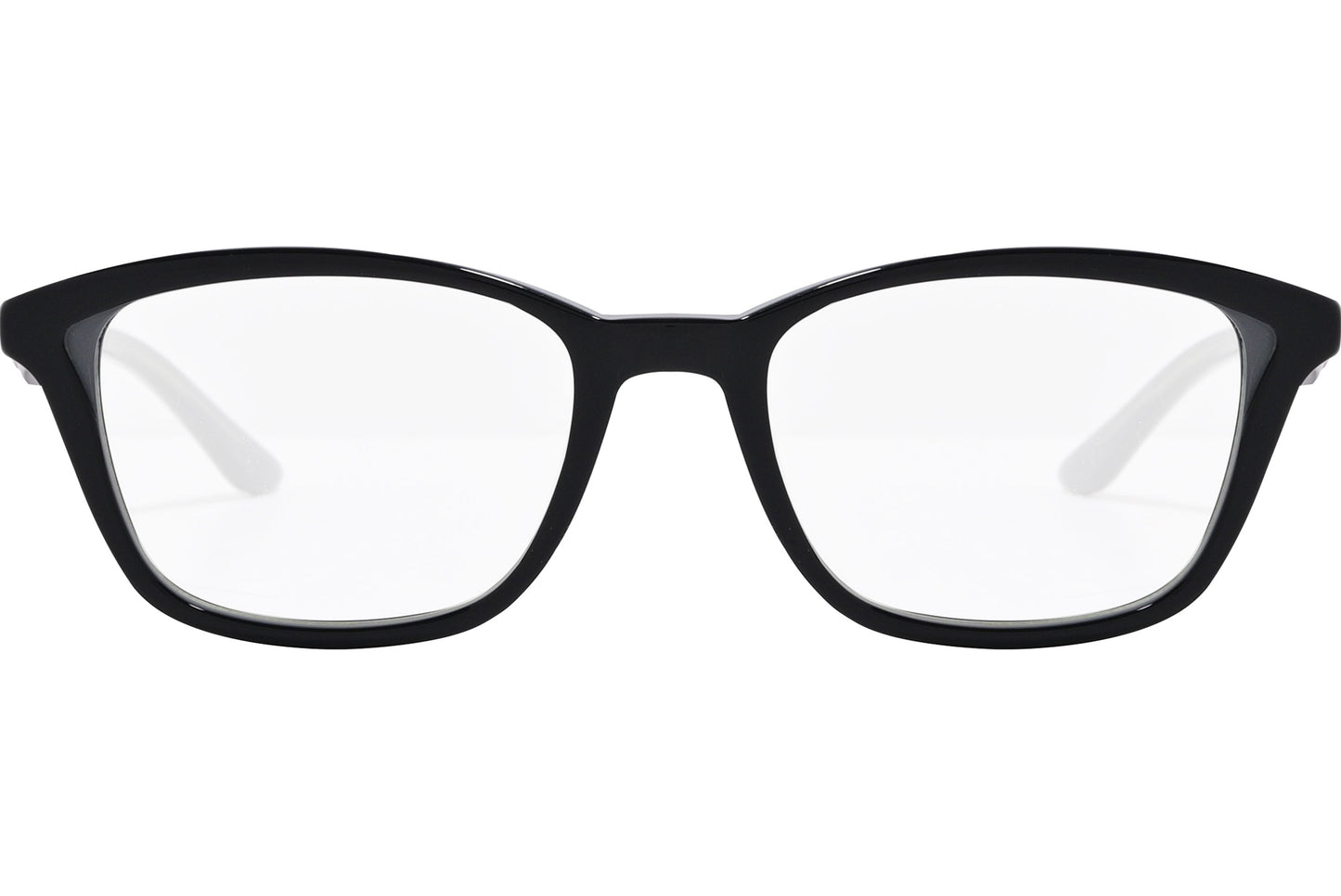 Black rectangle eyeglasses with a plastic frame and clear lenses.