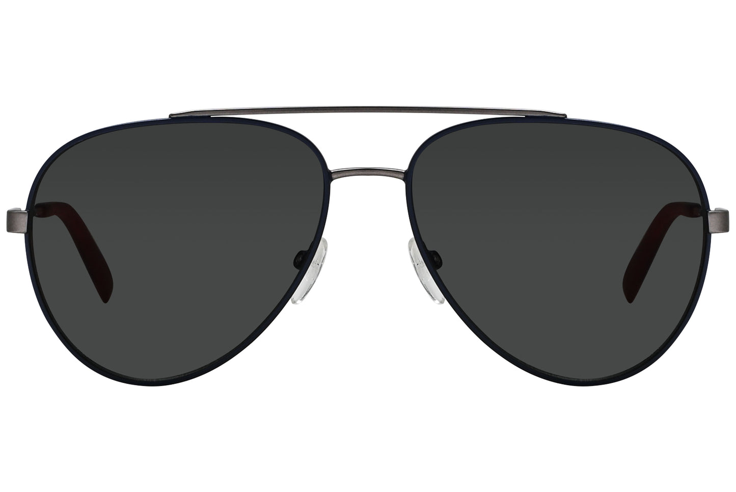 A pair of gray aviator sunglasses with metal frame and plastic lenses.