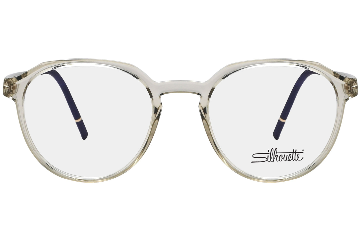 silhouette oval silver with black eyeglasses frame viewed from a 90-degree angle.