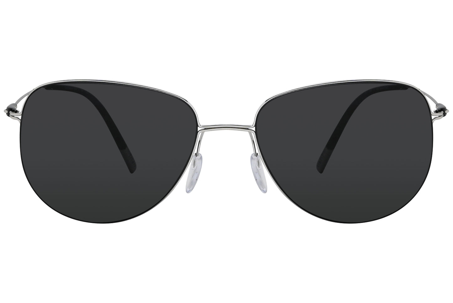 A pair of Butterfly sunglasses with a silver frame and dark lenses.