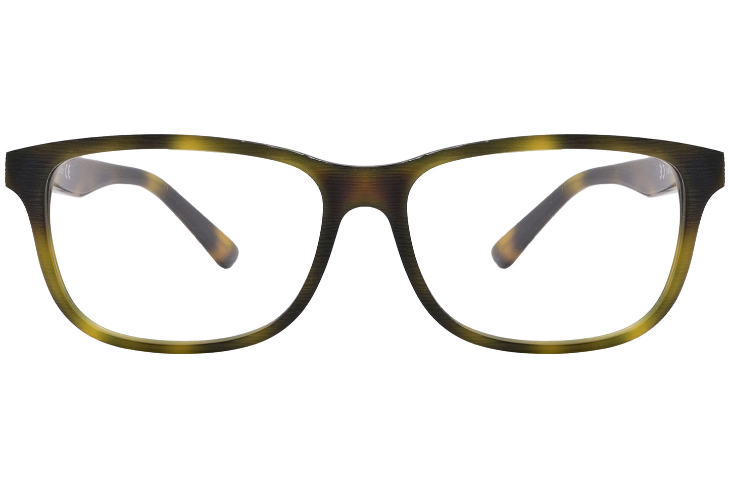 A pair of rectangle eyeglasses with yellow tortoise patterned frames.