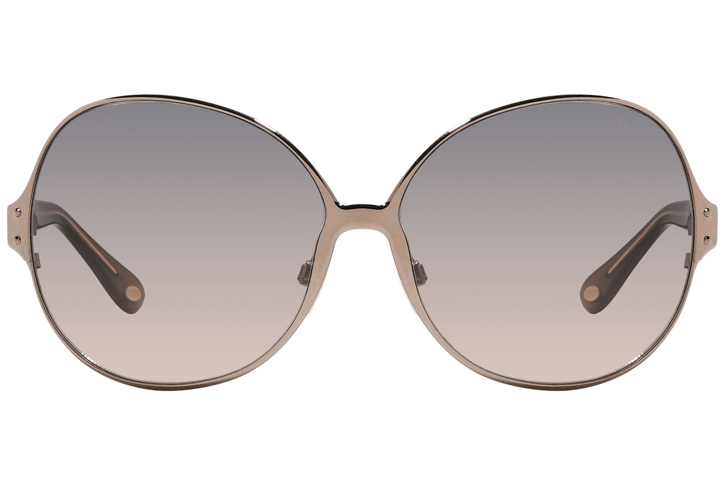 Close-up of round brown sunglasses with tinted lenses and vintage-inspired frame.