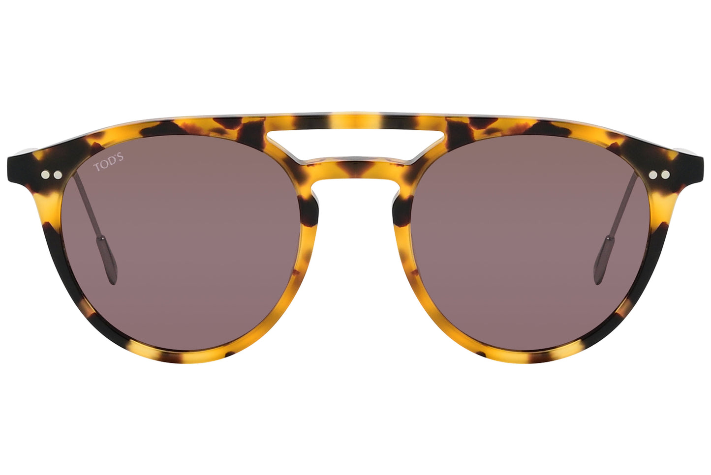 Close-up view of round sunglasses in orange and black showing lens tint and bold frame design.