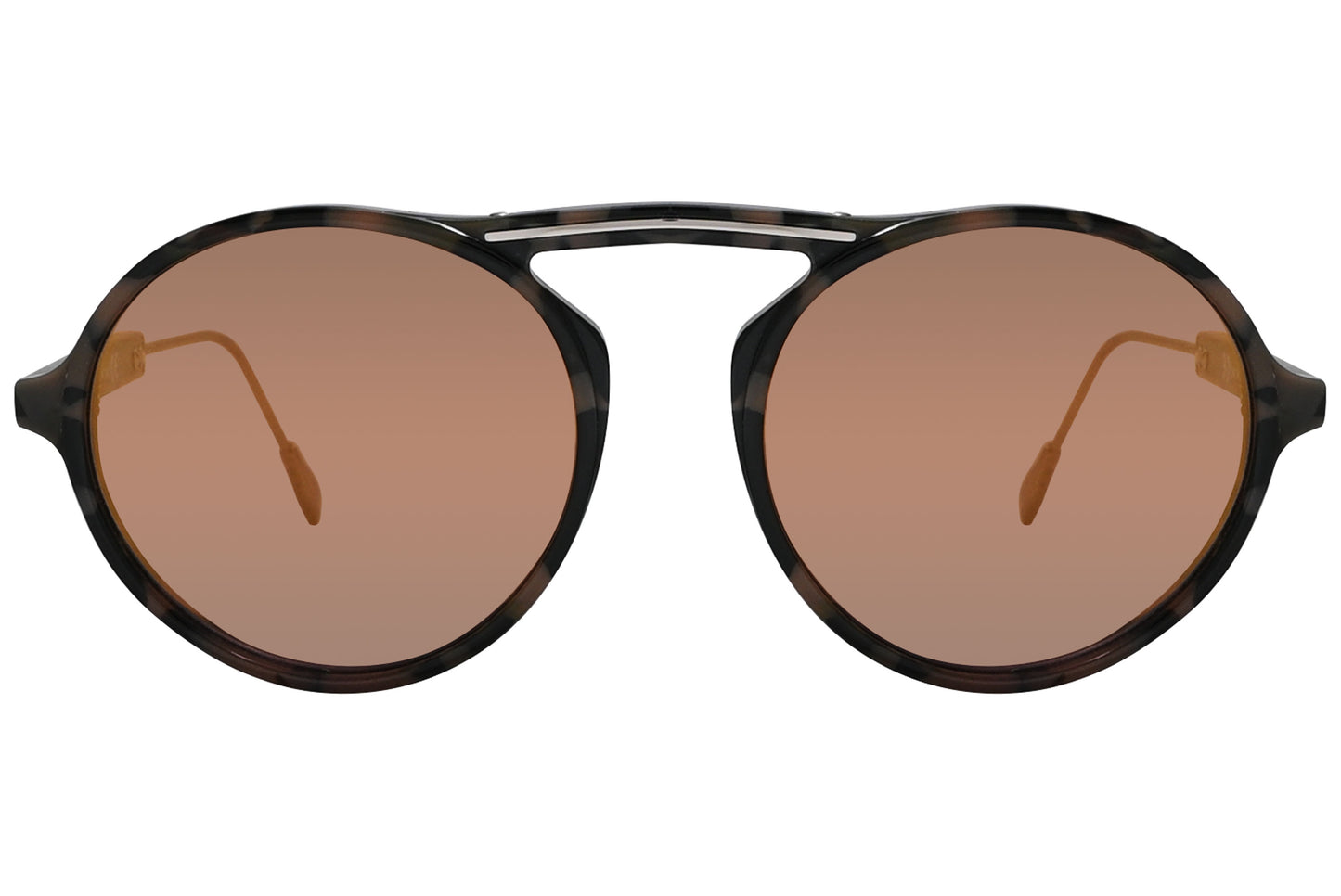 A pair of round sunglasses with a tortoise color frame.