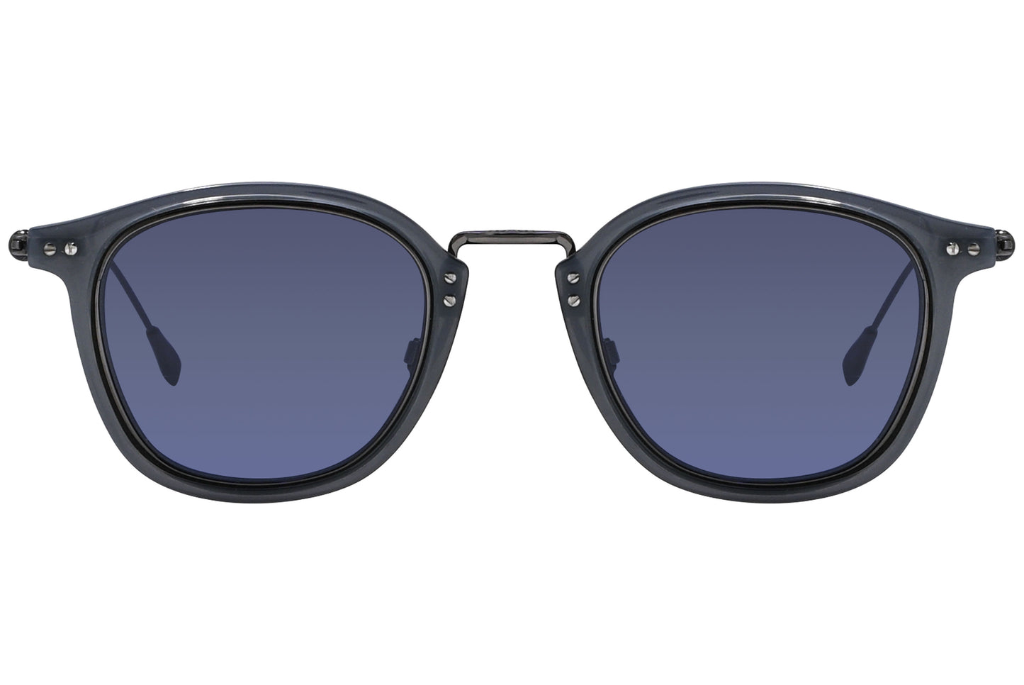 A pair of Tod's round sunglasses with brown frame and blue lenses.