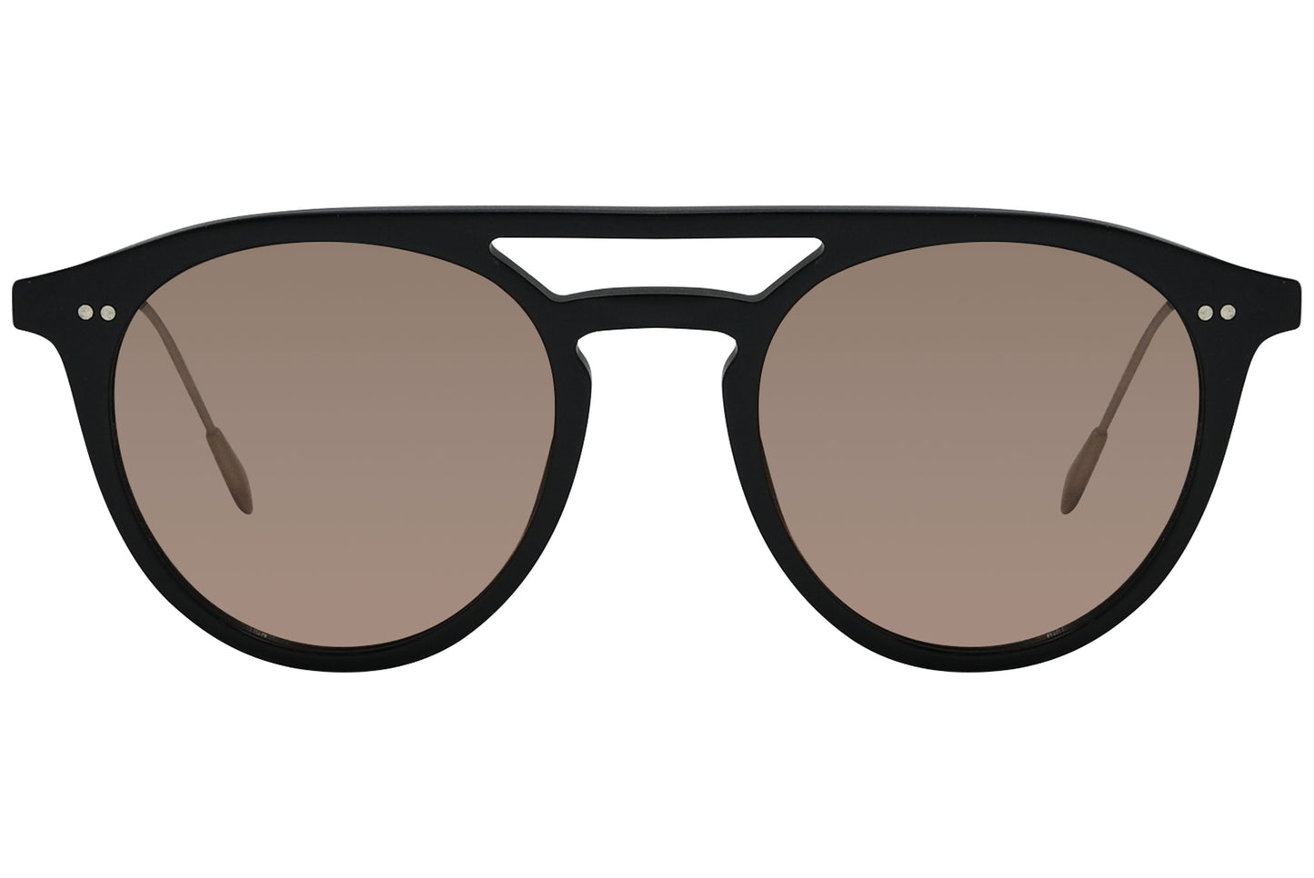 A pair of square-shaped sunglasses with a black frame and gray lenses.