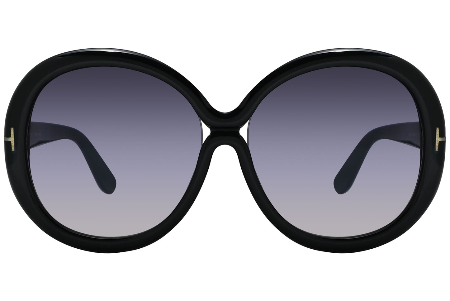 A pair of Tom Ford Gisella sunglasses with black frame and lenses, as well as distinctive branding on the side.